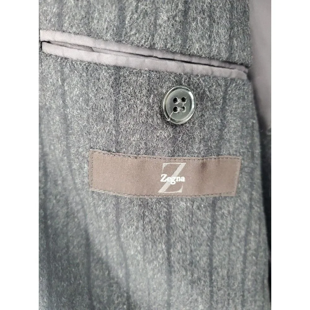 Recent Z Zegna 38R Angora Wool Gray Tonal Stripe Unstructured Sport‎ Coat